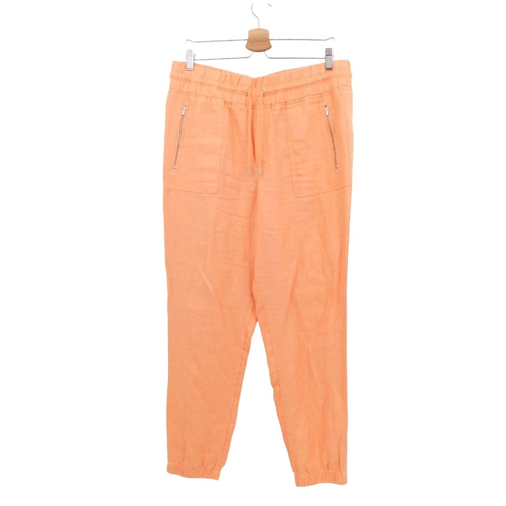 Athleta Cabo Linen Jogger Pants Orange Apricot Size 14‎ Elastic Waist Pocket